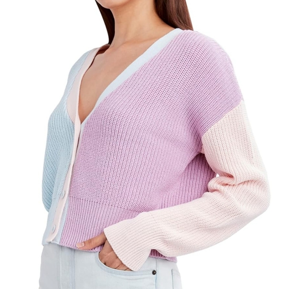 NEW BCBGeneration Colorblock Knit Buttoned Cardigan Size S Pastel Y2K Girlhood - Picture 2 of 13